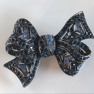 Blue rhinestone bow brooch
